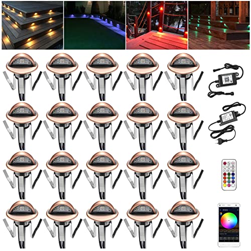 RGB LED Bodeneinbauleuchten Aussen WIFI DC12V Ø35mm IP65 Wasserdicht Einbauspots LED Terrasse Einbaustrahler Bodeneinbaustrahler Kit Arbeitet mit Alexa,Google Home - 20 pack von GEYUEYA Home