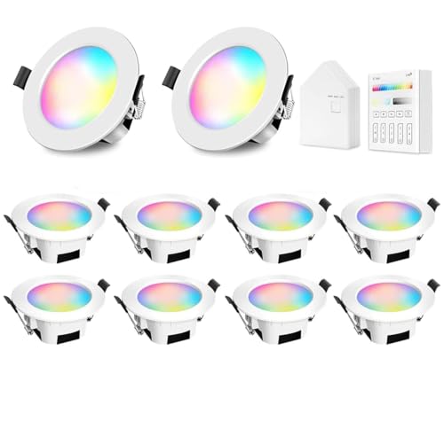 GEYUEYA Home Einbaustrahler Led 10er Set, Led Spots 230v 5W Kit RGBCW Bluetooth/WLAN Dimmbar, Mit Smart Bridge + Fernbedienung, Deckenspots(Weißes Gehäuse) von GEYUEYA Home