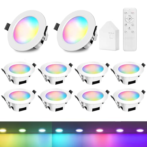 GEYUEYA Home Einbaustrahler Led 10er Set, Led Spots 230v 9W Kit RGBCW Bluetooth/WLAN Dimmbar, Mit Fernbedienung + Smart Bridge, Deckenspots, Spots Deckenleuchte（Weißes Gehäuse） von GEYUEYA Home