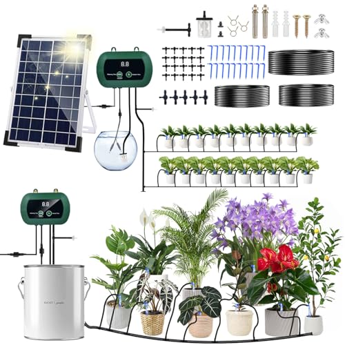 Solar Bewässerungssystem Garten, Automatische Bewässerungssystem Balkon mit 20M Tropfschlauch, Pflanzen Solar-Bewässerungssystem Gewächshaus, 300 Modi, IP65 Wasserdicht Solar Bewässerung System von GEYUEYA Home