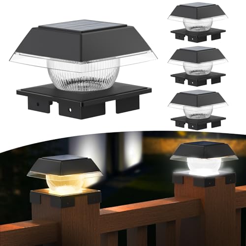 Solar Led Pfostenkappe Warmweiß/Kaltweiß, Solarlampe Außen Zaunpfosten Solar Pfosten Lampe Led Post Cap Lamp IP65 Wasserdicht für 9x9 10x10 11x11 12x12 13x13 14x14 Pfosten, Plattform, Zaun(4 Stück) von GEYUEYA Home