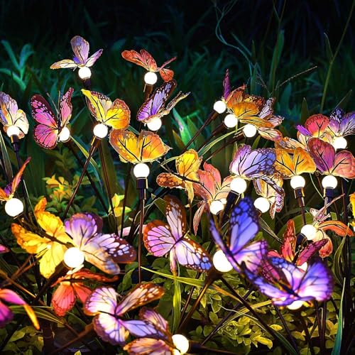 GEYUEYA Home 8 LED Solar Glühwürmchen 2 Stück Solarlampen für Außen Garten, Solar Schmetterling Gartenlichter Solarlicht, IP65 Wasserdicht Gartendeko für Pathway Fußweg Yard Landschaft Terrasse von GEYUEYA Home