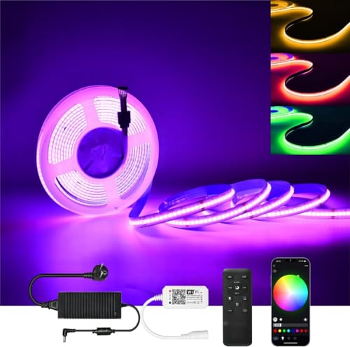 WiFi COB LED Streifen 5M RGBW COB LED Strip Lichterkette 784LEDs/M 3920LEDs 24V Dimmbar LED Band mit Ferbedienung,LED Lichtband Arbeitet mit Alexa/Google Home von GEYUEYA Home