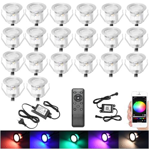 WIFI LED Bodeneinbauleuchten Aussen Ø30mm RGB Terrassenbeleuchtung kompatibel mit Alexa,Google Home,DC12V 0.6W IP67 Wasserdicht LED Einbaustrahler Terrassen 20er von GEYUEYA Home