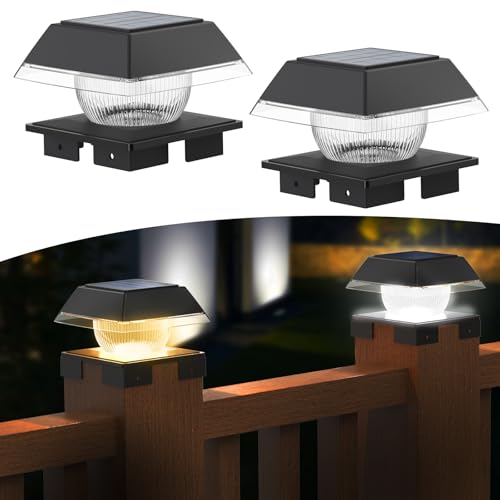 Solar Led Pfostenkappe Warmweiß/Kaltweiß for 9x9 10x10 11x11 12x12 13x13 14x14, Solar Zaunpfosten Solarlampe Außen Led Pfosten Lampe IP65 Wasserdicht für Pfosten, Plattform, Zaun Beleuchtung(2 Stück) von GEYUEYA Home