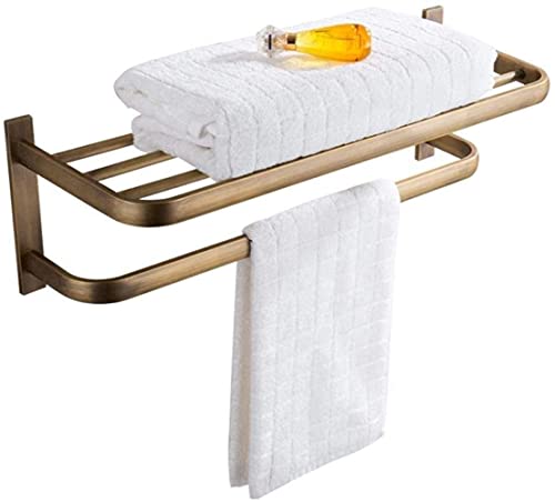 GFAZXDS Badezimmeraufbewahrung, Badezimmermöbel, Kupfer, Vintage-Wandregal, Badezimmer-Hardware, einlagiges Badezimmer-Regal, perforierter Installations-Trockenständer (Gold, 59 x 21 x 20 cm) von GFAZXDS