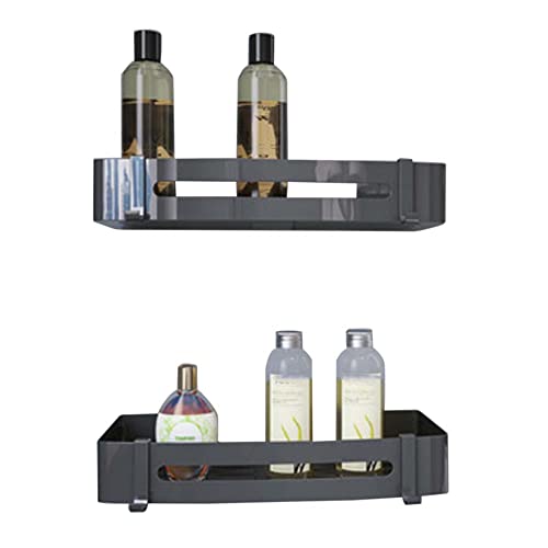 GFAZXDS Badezimmerregal, Wandmontage, schwebende Regale mit Haken, Badezimmerregale, selbstklebend, ohne Bohren, Aluminium, für Toiletten (Grigio 2-lagig) von GFAZXDS