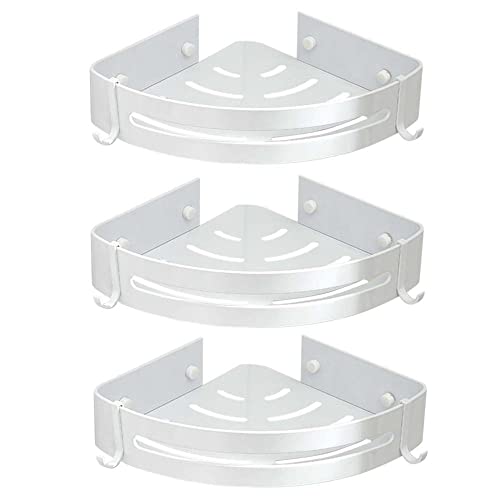 GFAZXDS Badezimmerregal, selbstklebend, mit Haken, Badezimmerregal, weiß, Wandmontage, ohne Bohren, Aluminium, für Toiletten (3 Ebenen) von GFAZXDS