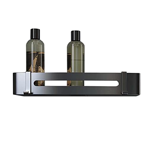 GFAZXDS Badezimmerregal, wandmontiert, schwebende Regale mit Haken, Badezimmerregale, selbstklebend, ohne Bohren, Aluminium, für Toiletten (Nero 1 Story) von GFAZXDS