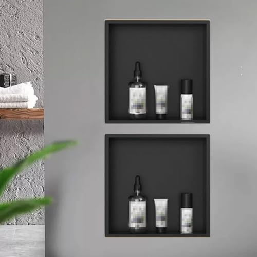 GFAZXDS Duschnische, versenktes Duschregal, Edelstahl, keine Fliesen erforderlich, Duschaufbewahrung, Badezimmerschrank für Badezimmer, Shampoo, Seife, Toilettenartikel (7855748-Schwarz) von GFAZXDS