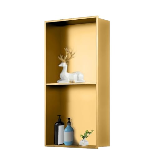 GFAZXDS Duschnische aus Edelstahl, versenkte Doppelregale, Duschnische, 29 x 70 x 12 cm, schwarz gebürstetes Duschregal, integrierte Nische für Duschbadezimmer (7855664-Gold) von GFAZXDS