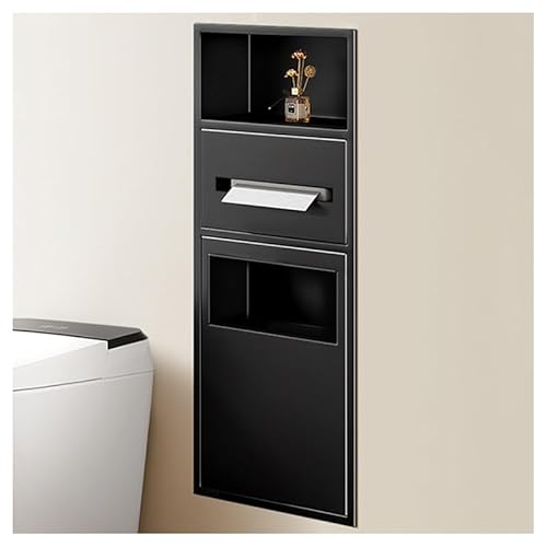 GFAZXDS Duschnische ohne Fliesen, versenkte Edelstahl-Wandnische mit Mülleimer, doppelstöckiges, wasserdichtes Organizer-Regal für Badezimmer-Aufbewahrung (7856998-Schwarz, 70 x 28 x 13,5 cm) von GFAZXDS