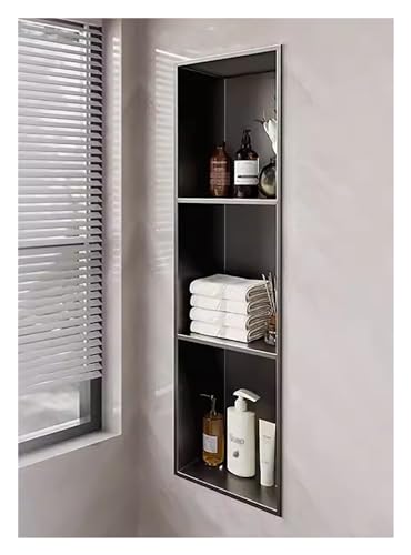 GFAZXDS Duschnischen-Wandeinsatz, Edelstahl, keine Fliese erforderlich, wasserdicht, Badezimmer-Aufbewahrungsregal für Shampoo/Seife, 1/2/3/4 Fächer (7854341-Dunkelgrau, 3-lagig) von GFAZXDS