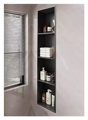 GFAZXDS Duschnischen-Wandeinsatz, Edelstahl, keine Fliese erforderlich, wasserdicht, Badezimmer-Aufbewahrungsregal für Shampoo/Seife, 1/2/3/4 Fächer (7854341-Schwarz, 4-lagig) von GFAZXDS