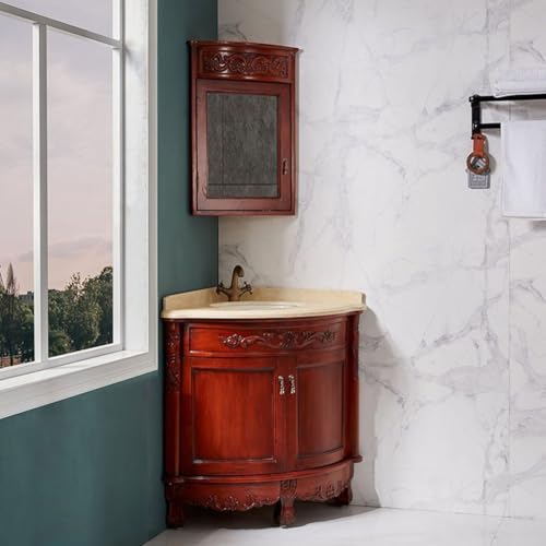 GFAZXDS Eck-Badezimmer-Waschtisch mit Waschbecken und oberem Spiegelschrank, Badezimmer-Aufbewahrungsschrank, Massivholz, Einzelwaschbecken, schwimmende Waschwanne mit Regal, Organizer, Eckkabine von GFAZXDS