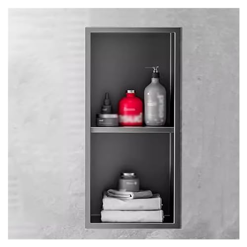 GFAZXDS Edelstahl-Badezimmernischen für Dusche, wasserdichte Wandmontage, versenktes Duschregal, multifunktionaler Aufbewahrungs-Organizer, Nische (7854326-Dunkelgrau, 2 Ebenen) von GFAZXDS