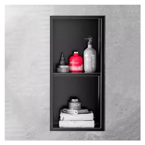 GFAZXDS Edelstahl-Badezimmernischen für Dusche, wasserdichte Wandmontage, versenktes Duschregal, multifunktionaler Aufbewahrungs-Organizer, Nische (7854326-Schwarz, 2 Ebenen) von GFAZXDS