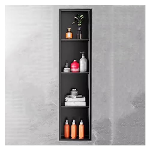 GFAZXDS Edelstahl-Badezimmernischen für Dusche, wasserdichte Wandmontage, versenktes Duschregal, multifunktionaler Aufbewahrungs-Organizer, Nische (7854326-Schwarz, 4 Ebenen) von GFAZXDS