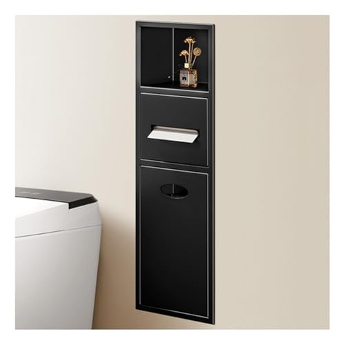 GFAZXDS Edelstahl-Duschnische, keine Fliesen erforderlich, Wandnische mit Mülleimer, Doppelregale, versenktes Duschregal für Badezimmer-Aufbewahrung (7857593-Schwarz, 63 x 20 x 13,5 cm) von GFAZXDS