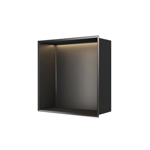 GFAZXDS Edelstahl-Duschnische mit LED-Licht, versenkter Organizer, Duschregal, wasserdicht, wandeingefügter Aufbewahrungskorb für Badezimmer (7854777-Schwarz, 32 x 32 x 12,5 cm) von GFAZXDS