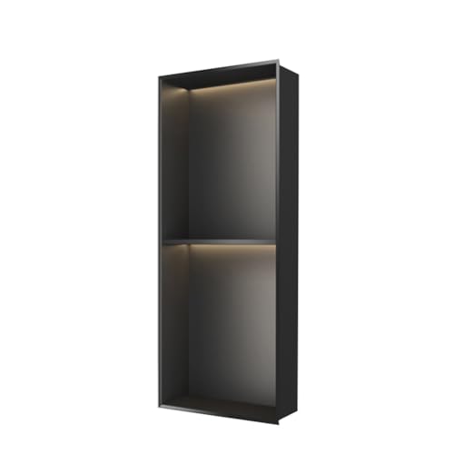 GFAZXDS Edelstahl-Duschnische mit LED-Licht, versenkter Organizer, Duschregal, wasserdicht, wandeingefügter Aufbewahrungskorb für Badezimmer (7854777-Schwarz, 70 x 28 x 12,5 cm) von GFAZXDS