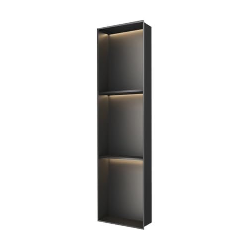 GFAZXDS Edelstahl-Duschnische mit LED-Licht, versenkter Organizer, Duschregal, wasserdicht, wandeingefügter Aufbewahrungskorb für Badezimmer (7854777-Schwarz, 90 x 28 x 12,5 cm) von GFAZXDS