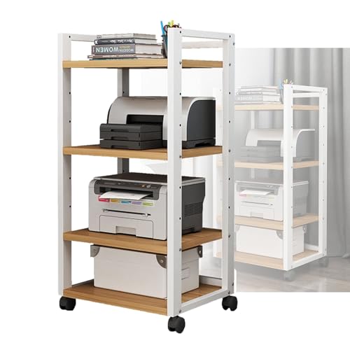 GFAZXDS Medienständer aus Holz mit 4 Etagen, für Audio/AV-Komponenten, abnehmbare Regale, multifunktionaler Stereo-Schrank für CD-Player (Weiß, 55 x 50 x 100 cm) von GFAZXDS