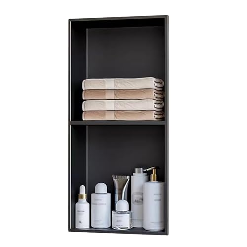 GFAZXDS Wandmontierte Duschnische aus Edelstahl, keine Fliesen erforderlich, modernes mehrlagiges Badezimmer-Aufbewahrungsregal, quadratisch, rechteckig (7854334-Schwarz, 70 x 28 x 12,5 cm) von GFAZXDS