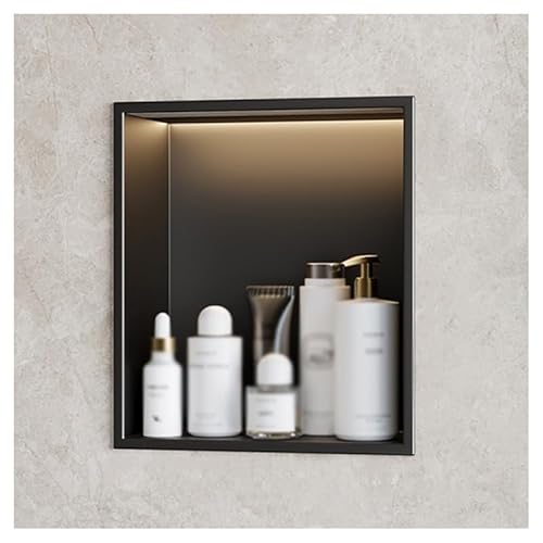 GFAZXDS Wandnische aus Edelstahl, Einbau-Nische mit LED-Licht, wasserdichtes Organizer-Regal für Badezimmer, keine Fliesen erforderlich (7855406, Schwarz, 32 x 32 x 12,5 cm) von GFAZXDS