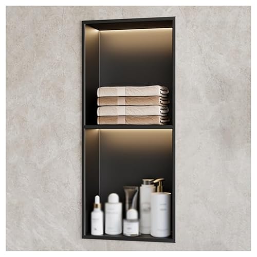 GFAZXDS Wandnische aus Edelstahl, Einbau-Nische mit LED-Licht, wasserdichtes Organizer-Regal für Badezimmer, keine Fliesen erforderlich (7855406, Schwarz, 70 x 28 x 12,5 cm) von GFAZXDS