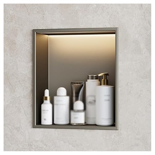 GFAZXDS Wandnische aus Edelstahl, Einbau-Nische mit LED-Licht, wasserdichtes Organizer-Regal für Badezimmer, keine Fliesen erforderlich (7855406-Grau, 32 x 32 x 12,5 cm) von GFAZXDS