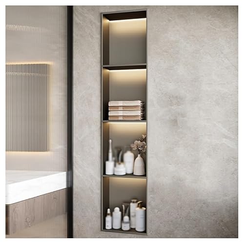 GFAZXDS Wandnische aus Edelstahl, Einbau-Nische mit LED-Licht, wasserdichtes Organizer-Regal für Badezimmer, keine Fliesen erforderlich (7856156-Grau, 120 x 28 x 12,5 cm) von GFAZXDS