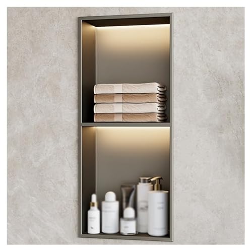 GFAZXDS Wandnische aus Edelstahl, Einbau-Nische mit LED-Licht, wasserdichtes Organizer-Regal für Badezimmer, keine Fliesen erforderlich (7856156-Grau, 70 x 28 x 12,5 cm) von GFAZXDS