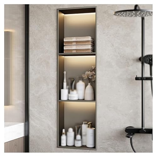 GFAZXDS Wandnische aus Edelstahl, Einbau-Nische mit LED-Licht, wasserdichtes Organizer-Regal für Badezimmer, keine Fliesen erforderlich (7856156-Grau, 90 x 28 x 12,5 cm) von GFAZXDS