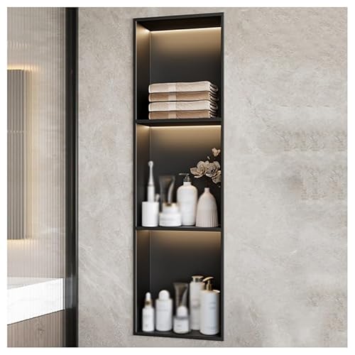 GFAZXDS Wandnische aus Edelstahl, Einbau-Nische mit LED-Licht, wasserdichtes Organizer-Regal für Badezimmer, keine Fliesen erforderlich (7856156-Schwarz, 90 x 28 x 12,5 cm) von GFAZXDS