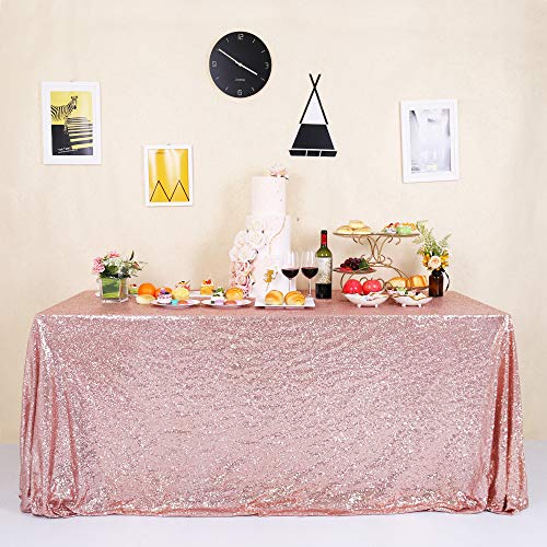 GFCC Rose Gold Pailletten Tischdecke Rechteckige Pailletten Tischdecke 152,4 x 253,9 cm Glitzer Party Hochzeit Geburtstag Weihnachten Tischdecke von GFCC