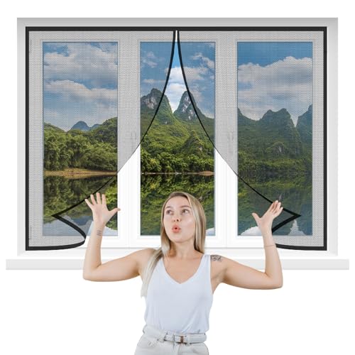 Fliegengitter Fenster 185x125cm Schwarz Fliegengitter für Fenster mit Selbstklebeband Fliegengitter für Fenster Insektenschutz Fensternetz hält Fliegen Mücken Draußen von GFCYGG