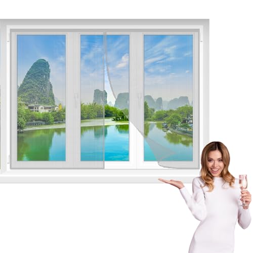Fliegengitter Fenster 50x130cm Grau Fenster Insektenschutzgitter zuschneidbar Fliegennetz kein Bohren oder Schrauben von GFCYGG