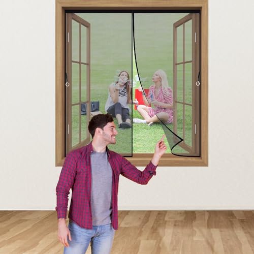 Fliegengitter Fenster 50x50cm Schwarz Magnet Rahmen für Fliegengitter Fenster Mückengitter kein Bohren oder Schrauben von GFCYGG