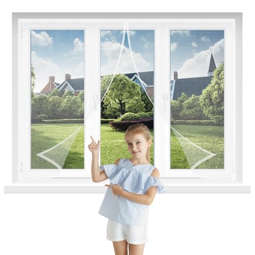 Fliegengitter Fenster 50x85cm Weiß aus Polyester Insektenschutz Fenster Fliegennetz ohne Bohren Mückennetz Fliegen Netz ohne Bohren von GFCYGG