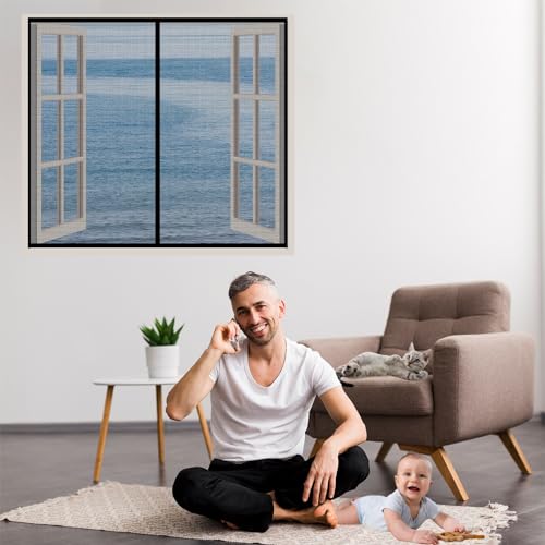 Fliegengitter Fenster 95x115cm Schwarz Scherbarer Fliegengitter für Fenster Einfache Installation waschbares Netz kein Stanzen erforderlich von GFCYGG