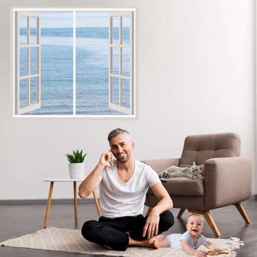 Fliegengitter Fenster 95x115cm Weiß Scherbarer Fliegengitter für Fenster Einfache Installation waschbares Netz kein Stanzen erforderlich von GFCYGG