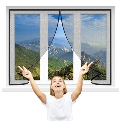 Fliegengitter Fenster Insect Stop 130x135cm Schwarz Fliegennetz Insektenschutz Netz mit Selbstklebeband Fliegengitter kein Bohren Einfache Installation von GFCYGG