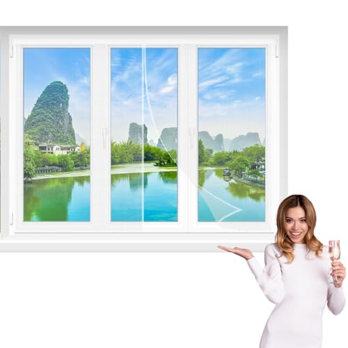Fliegengitter Fenster Magnet 120x200cm Weiß Insektenschutz Fenster Klettband mit Heavy Duty Mesh Kinderleichte Montage Zuschneidbar auf Fenstergrößen von GFCYGG