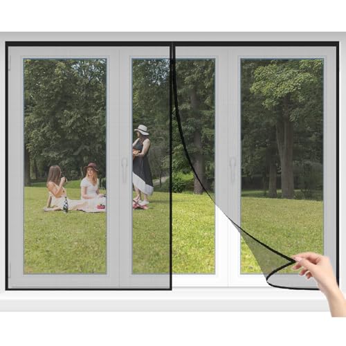 Fliegengitter für Fenster 65x145cm Schwarz Insektenschutz zuschneidbar Starkem Klettband Mückenschutz kein Bohren oder Schrauben von GFCYGG