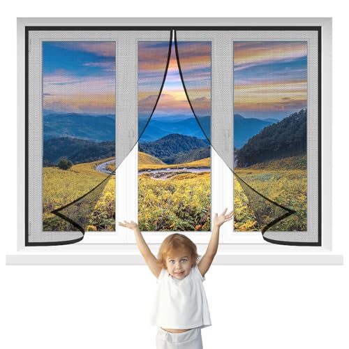 Fliegengitternetze für Fenster 75x130cm Schwarz Magnet Rahmen für Fliegengitter Fenster Mückengitter Mit Installationszubehör und Anleitung von GFCYGG