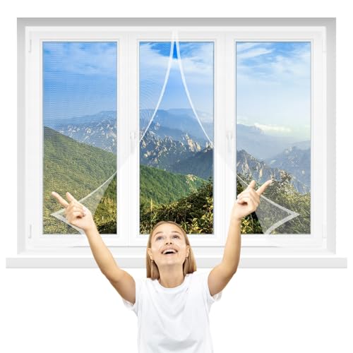 Insektenschutz Magnetfenster 225x135cm Weiß Selbstklebendes moskitonetz fenster mit selbstklebendem doppelseitigem Klebeband Kinderleichte Montage Zuschneidbar auf Fenstergrößen von GFCYGG