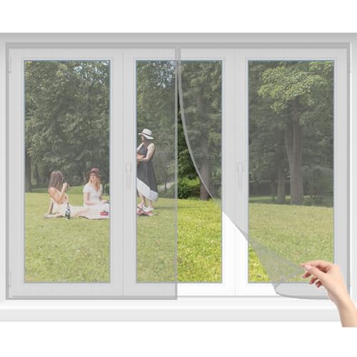 Standard Fliegengitter für Fenster 145x155cm Grau Zuschneidbar Insektenschutz Fenster mit Selbstklebend Klebeband Moskitonetz Fenster Mückenschutz ohne Bohren von GFCYGG