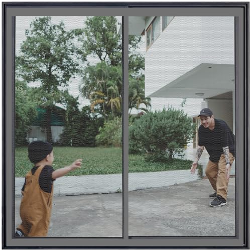fliegengitter fenster 80x130cm Grau Magnet Rahmen für Fliegengitter Fenster Mückengitter Mit Installationszubehör und Anleitung von GFCYGG
