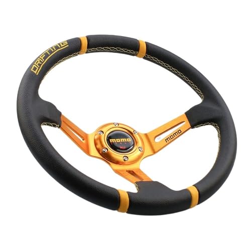 GFDSGRE Steering Wheel Lenkrad 350MM Lederlenkrad Rennlenkrad Sport Autoteile Modifikation Sportlenkrad(Color:Gold) von GFDSGRE